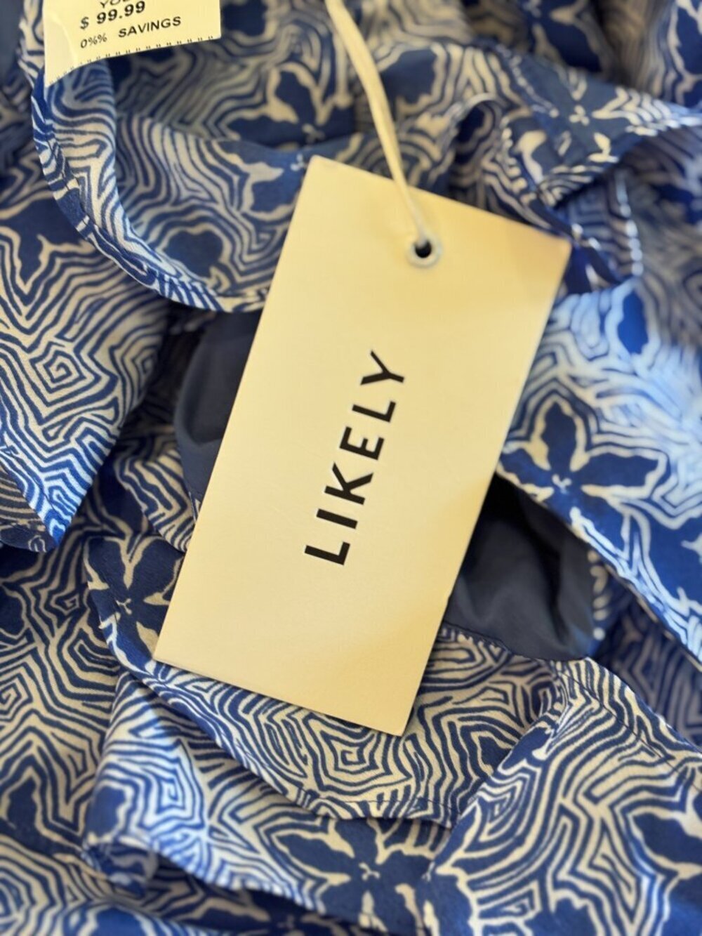 Likely Blue Floral Ruffle Midi Dress | Blue White Botanical Print | Size 6 | NWT - Picture 5 of 7